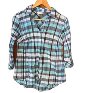 Christopher & Banks Blue Plaid Top Small